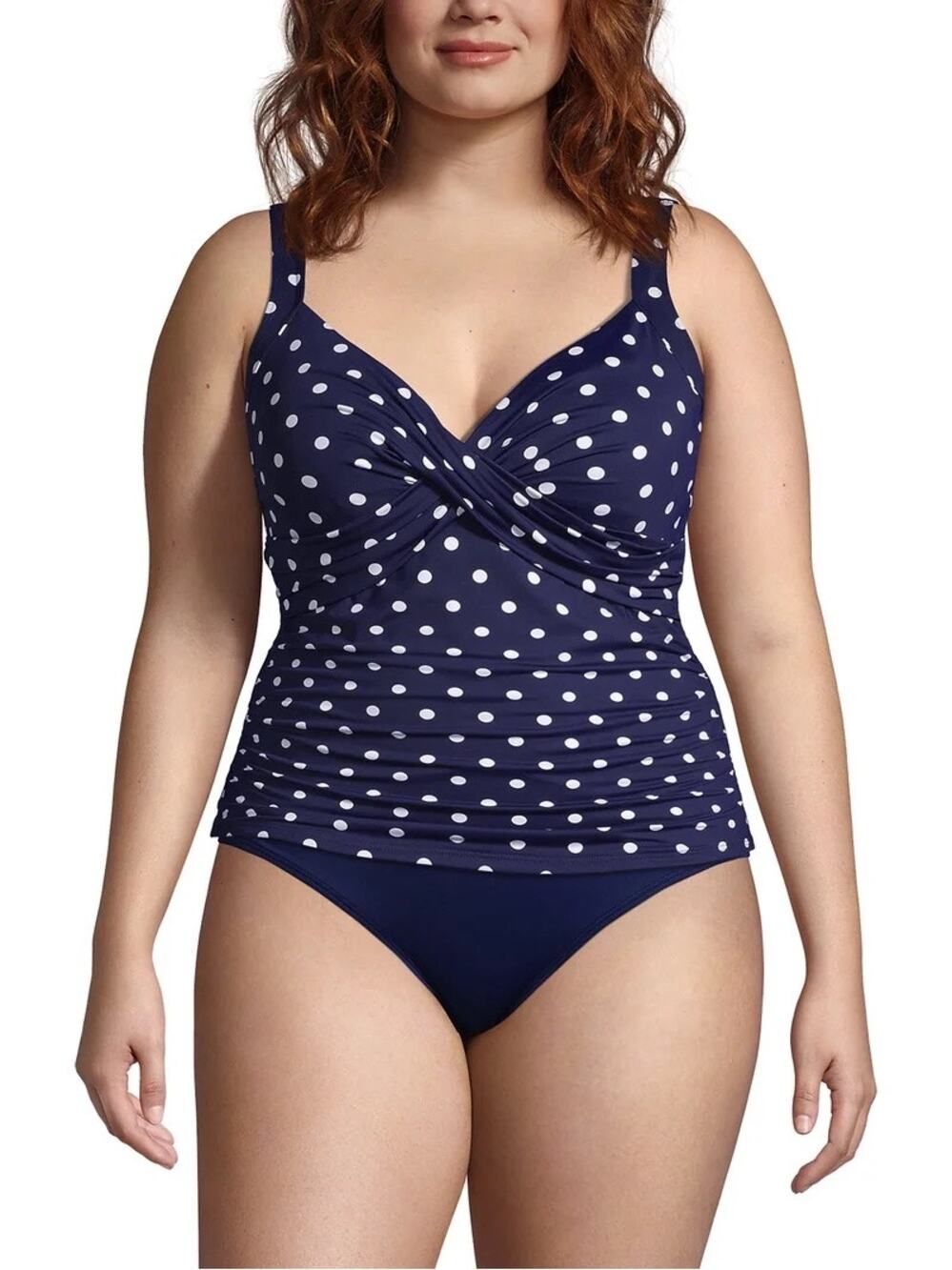Lands End Navy White Polka Dot Tankini Size 12